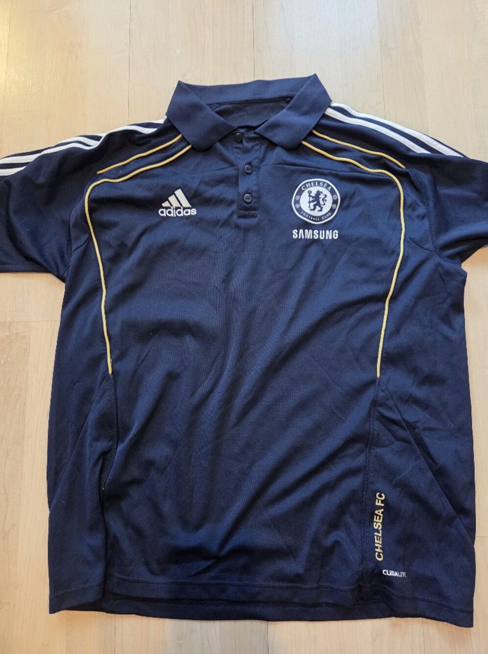 adidas Navy Chelsea Training Polo with Yellow Piping
